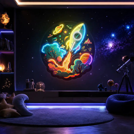 Rocket Launching Universe LED Neon Sign Light Pop Art