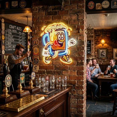 Running Beer Glass LED Neon Sign Light Pop Art