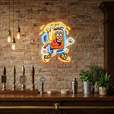Running Beer Glass LED Neon Sign Light Pop Art