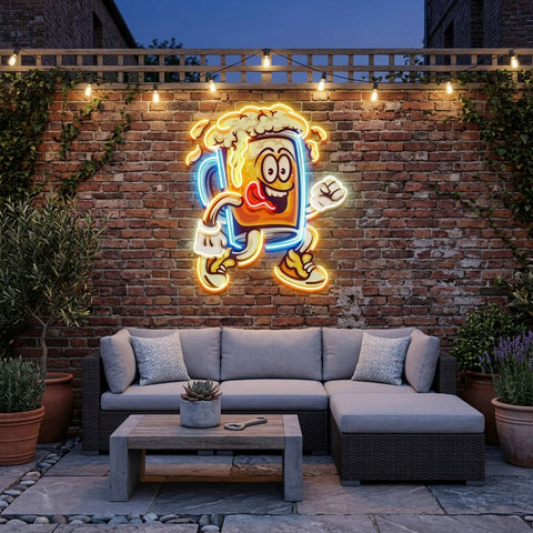 Running Beer Glass LED Neon Sign Light Pop Art