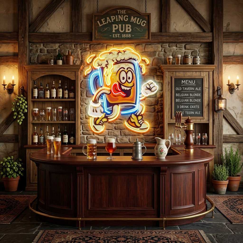 Running Beer Glass LED Neon Sign Light Pop Art