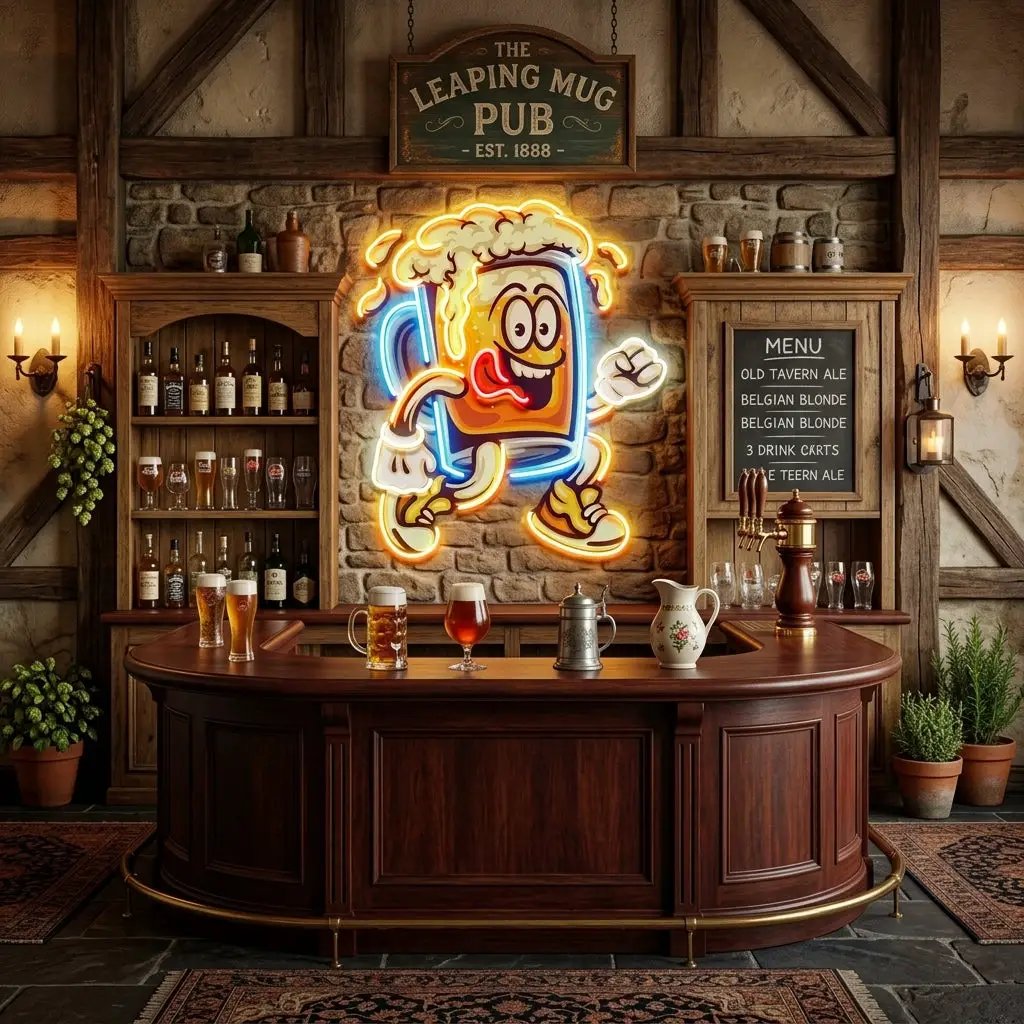 Running Beer Glass LED Neon Sign Light Pop Art