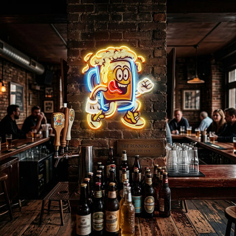 Running Beer Glass LED Neon Sign Light Pop Art