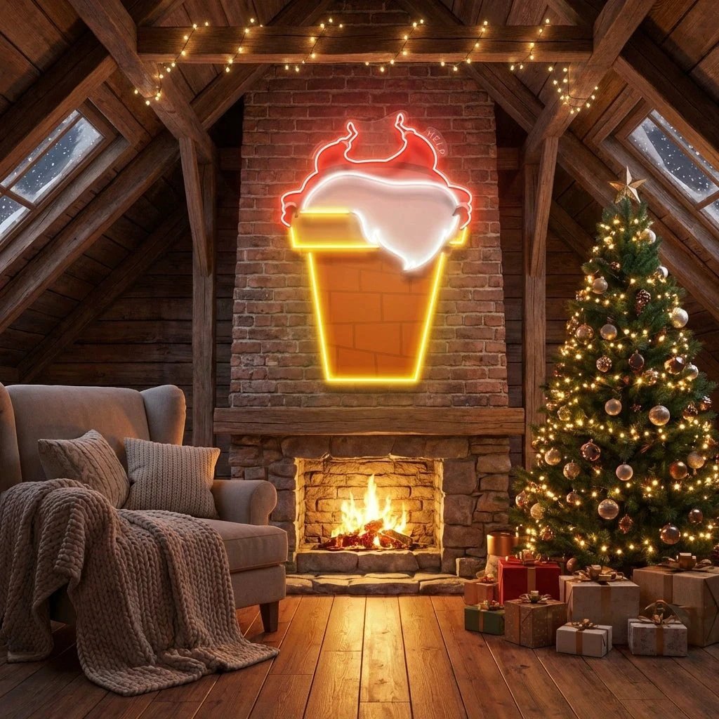 Santa Stuck In Chimney Art Work Led Neon Sign Light