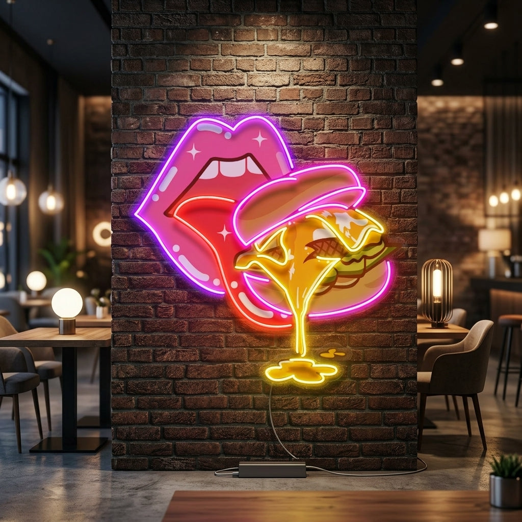 Sexy Lips And Hamburger Artwork Led Neon Sign Light