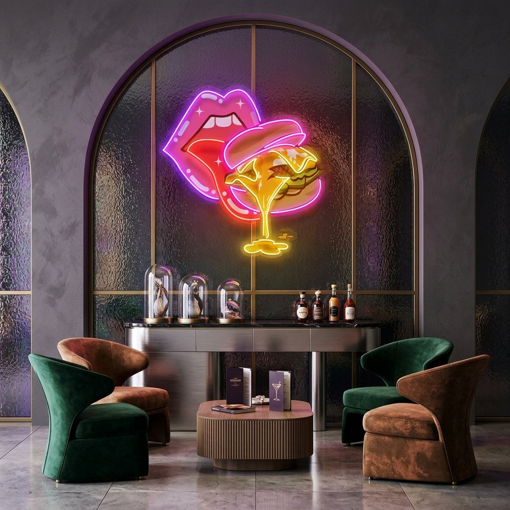 Sexy Lips And Hamburger Artwork Led Neon Sign Light
