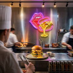 Sexy Lips And Hamburger Artwork Led Neon Sign Light