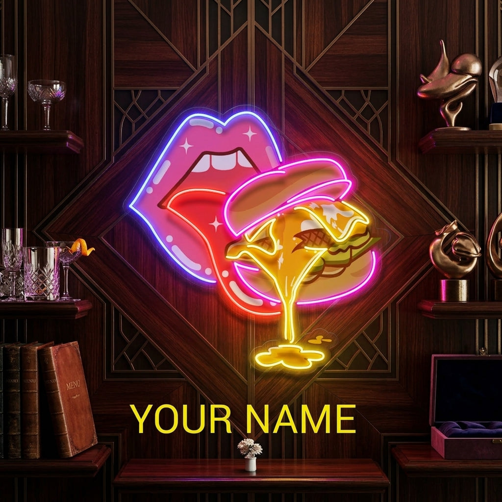 Sexy Lips And Hamburger Artwork Led Neon Sign Light