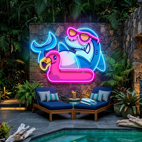 Shark Relax On Flamingo Tires LED Neon Sign Light Pop Art