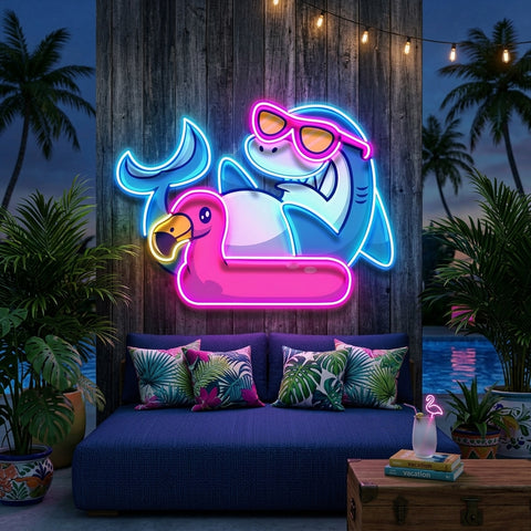 Shark Relax On Flamingo Tires LED Neon Sign Light Pop Art
