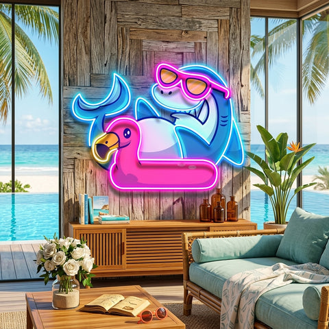 Shark Relax On Flamingo Tires LED Neon Sign Light Pop Art