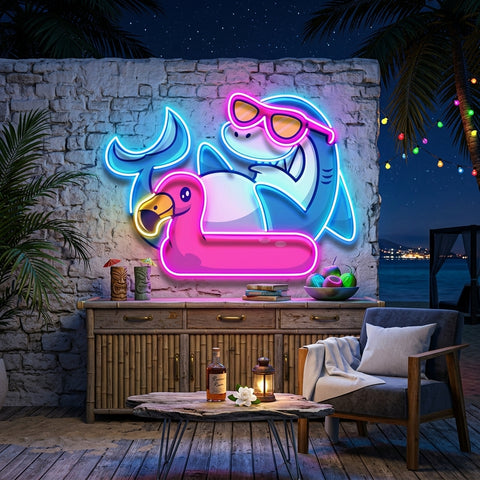 Shark Relax On Flamingo Tires LED Neon Sign Light Pop Art