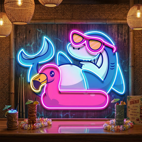 Shark Relax On Flamingo Tires LED Neon Sign Light Pop Art