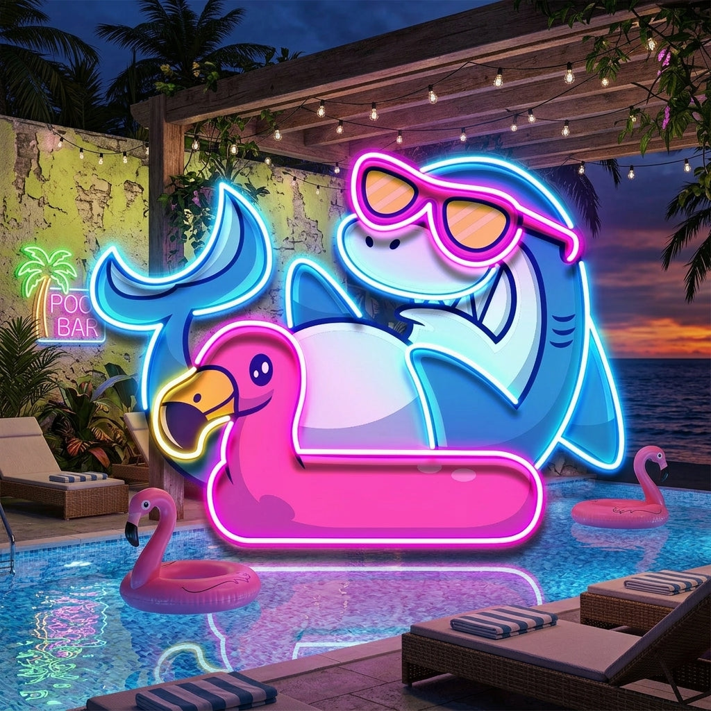 Shark Relax On Flamingo Tires LED Neon Sign Light Pop Art