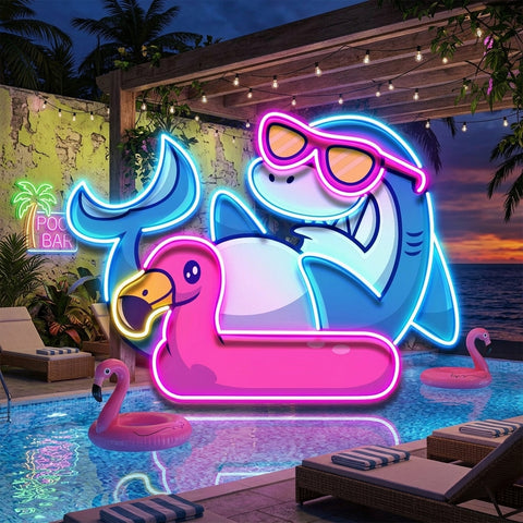 Shark Relax On Flamingo Tires LED Neon Sign Light Pop Art