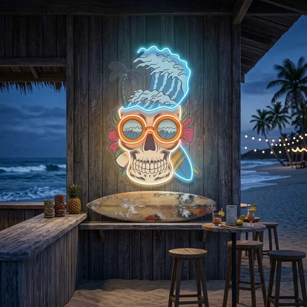 Skull Beach LED Neon Sign Light Pop Art