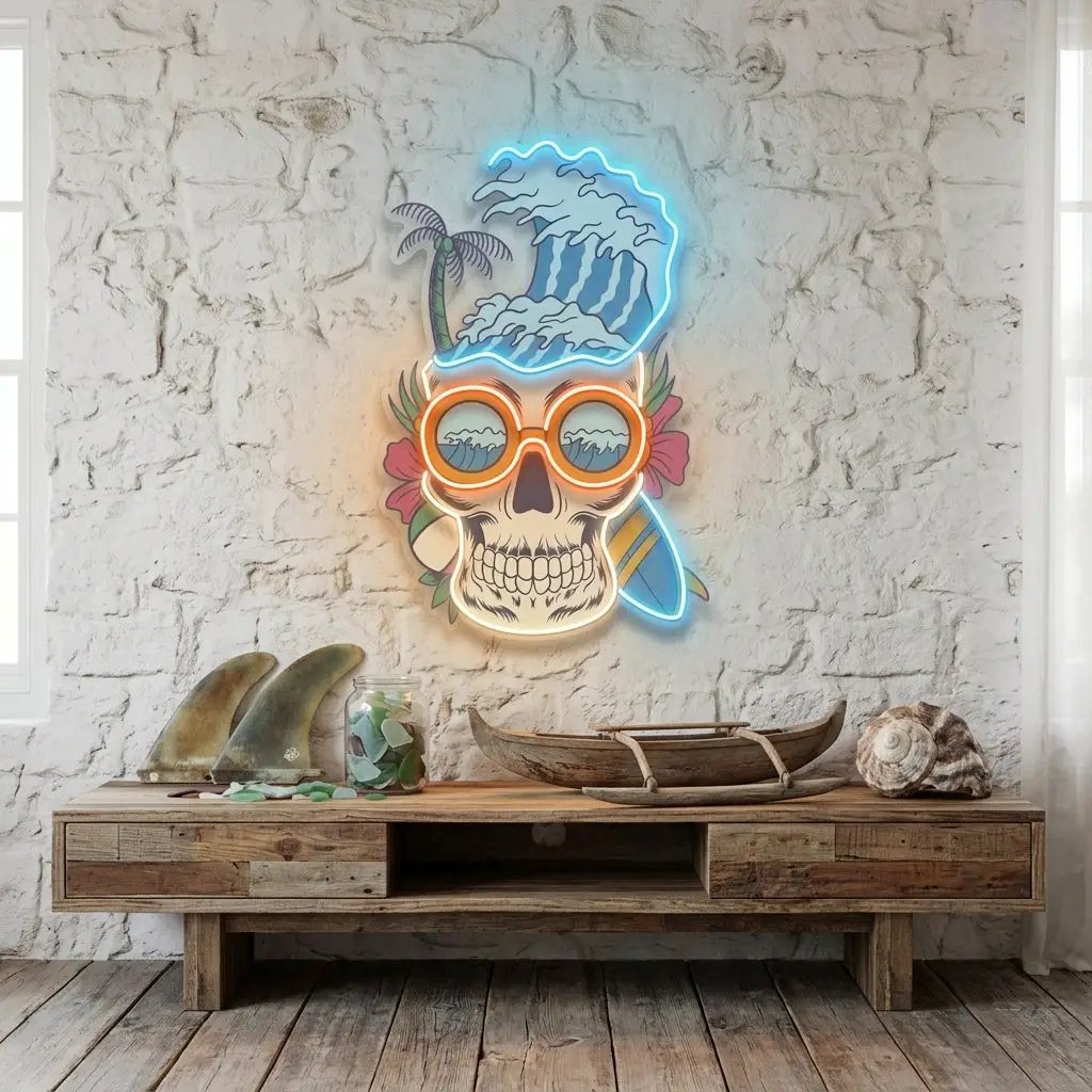 Skull Beach LED Neon Sign Light Pop Art