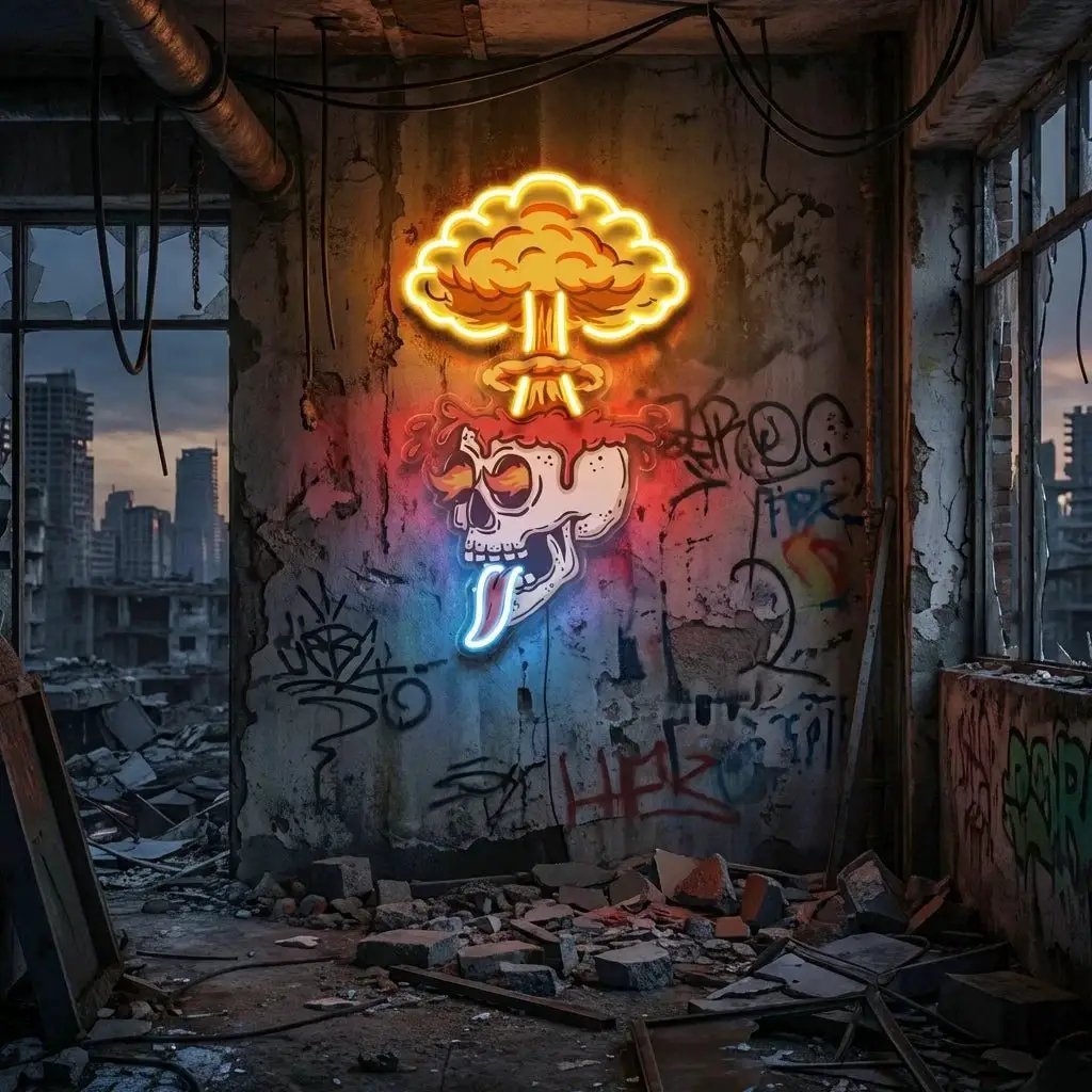 Skull Boom Art work Led Neon Sign Light, Custom Neon Sign, Home Decoration