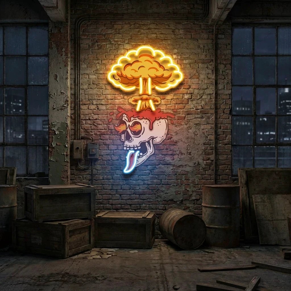Skull Boom Art work Led Neon Sign Light, Custom Neon Sign, Home Decoration