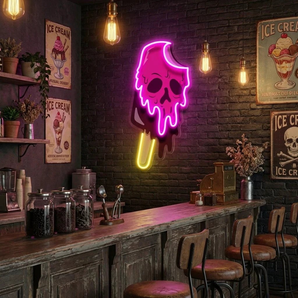 Skull Ice Cream Blackpink Artwork Led Neon Sign Light
