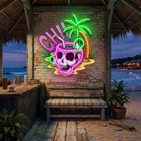 Skull Head Chill With Weed LED Neon Sign Light Pop Art