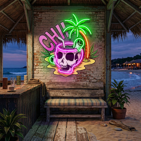 Skull Head Chill With Weed LED Neon Sign Light Pop Art