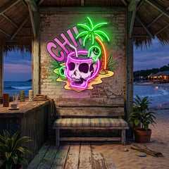 Skull Head Chill With Weed LED Neon Sign Light Pop Art