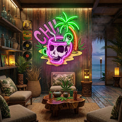 Skull Head Chill With Weed LED Neon Sign Light Pop Art