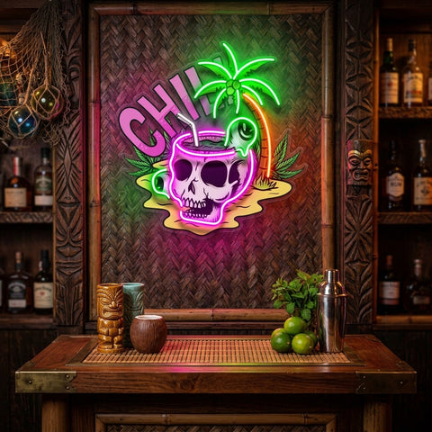 Skull Head Chill With Weed LED Neon Sign Light Pop Art