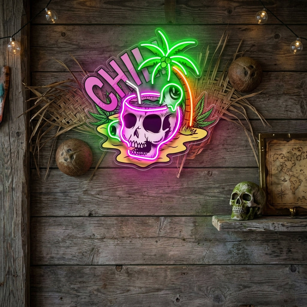 Skull Head Chill With Weed LED Neon Sign Light Pop Art