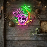Skull Head Chill With Weed LED Neon Sign Light Pop Art