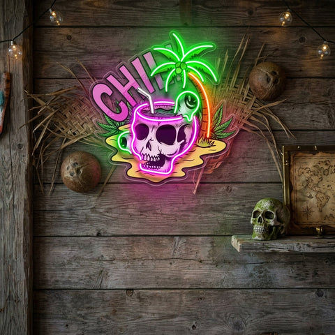 Skull Head Chill With Weed LED Neon Sign Light Pop Art