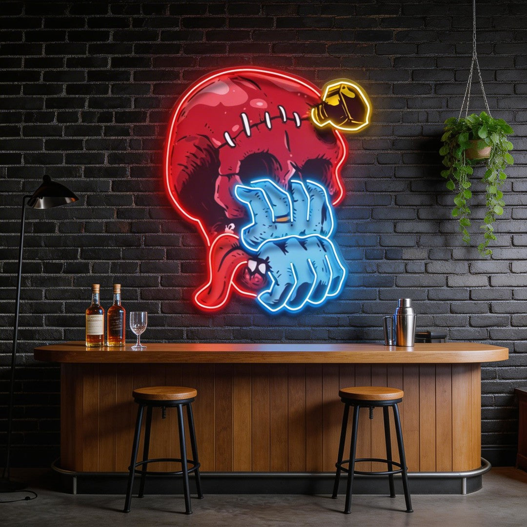 Skull Head hand from Mouth LED Neon Sign Light Pop Art
