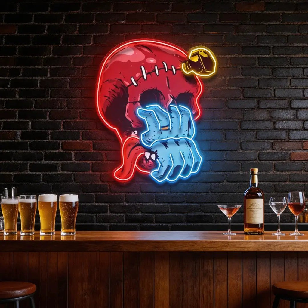Skull Head hand from Mouth LED Neon Sign Light Pop Art