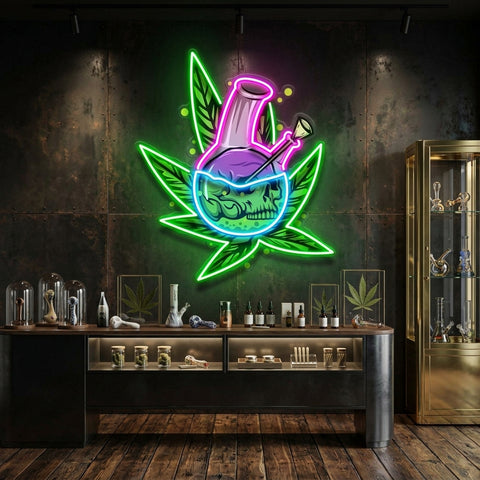 Skull Head In The Weed Bong LED Neon Sign Light Pop Art