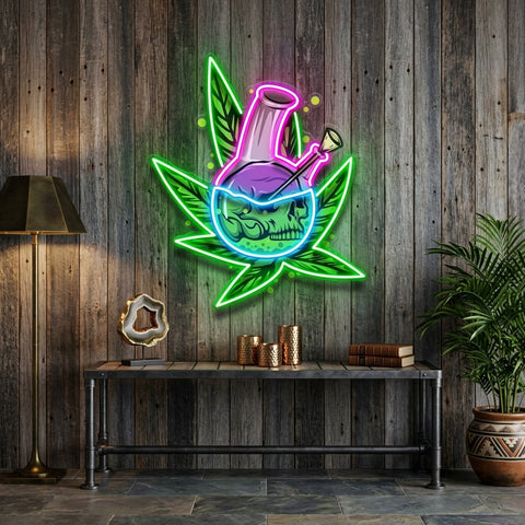 Skull Head In The Weed Bong LED Neon Sign Light Pop Art