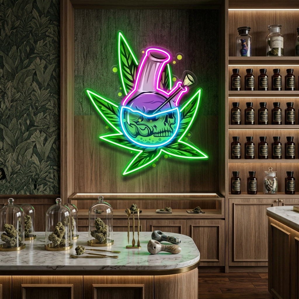 Skull Head In The Weed Bong LED Neon Sign Light Pop Art