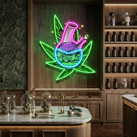 Skull Head In The Weed Bong LED Neon Sign Light Pop Art