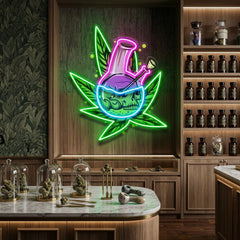 Skull Head In The Weed Bong LED Neon Sign Light Pop Art