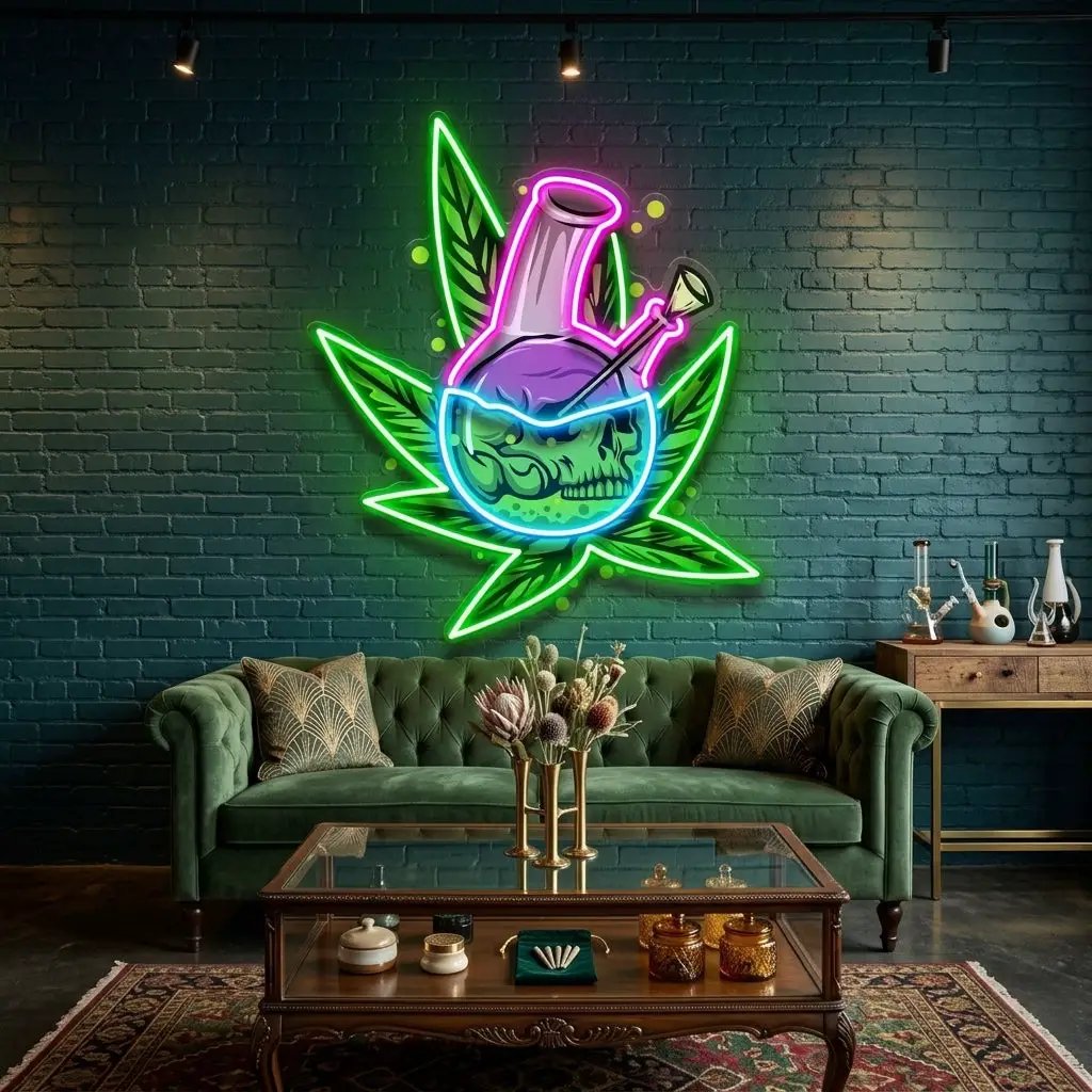 Skull Head In The Weed Bong LED Neon Sign Light Pop Art