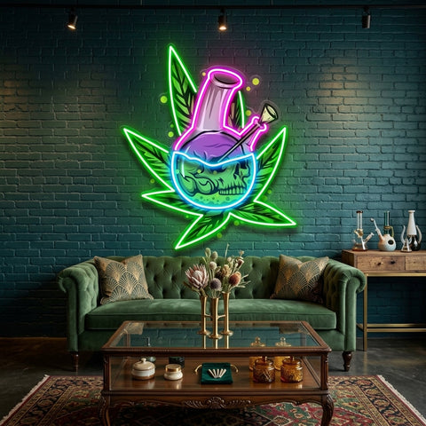 Skull Head In The Weed Bong LED Neon Sign Light Pop Art