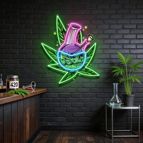 Skull Head In The Weed Bong LED Neon Sign Light Pop Art