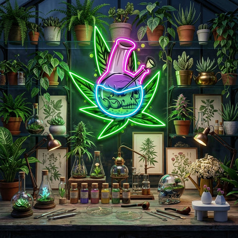 Skull Head In The Weed Bong LED Neon Sign Light Pop Art