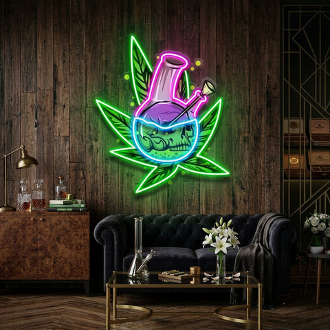 Skull Head In The Weed Bong LED Neon Sign Light Pop Art