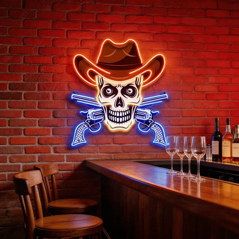 Skull In Cowboy Hat LED Neon Sign Light Pop Art