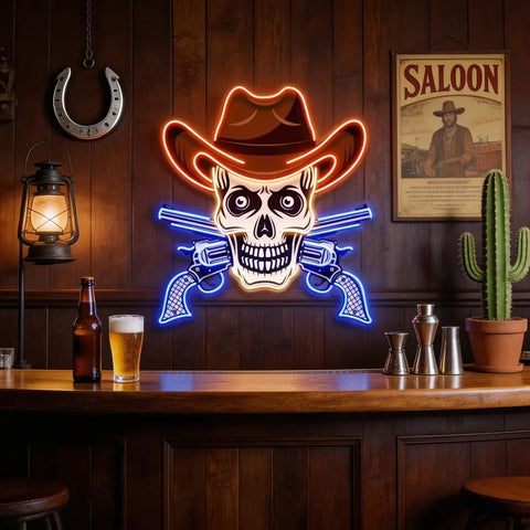 Skull In Cowboy Hat LED Neon Sign Light Pop Art