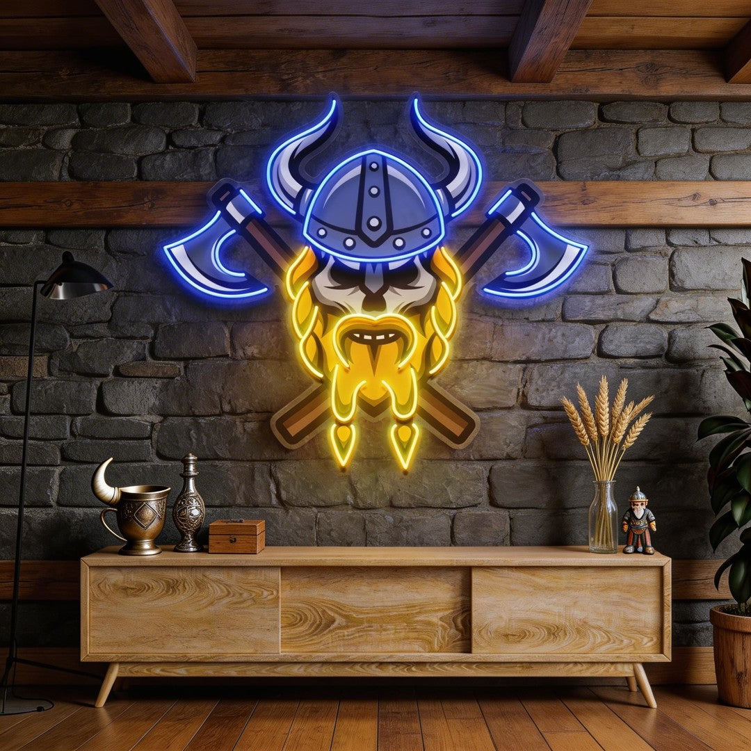 Skull Viking Warrior LED Neon Sign Light Pop Art