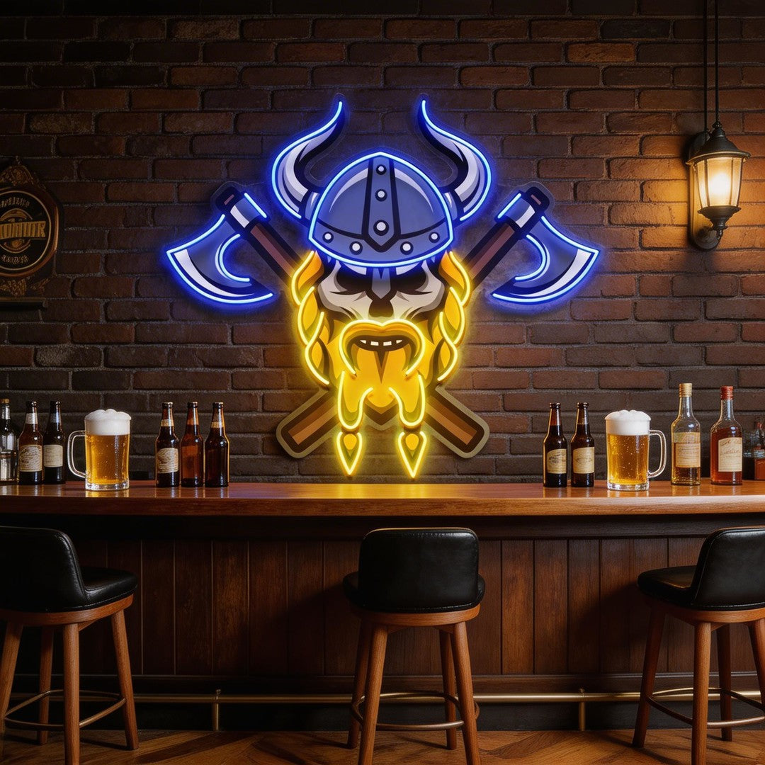 Skull Viking Warrior LED Neon Sign Light Pop Art