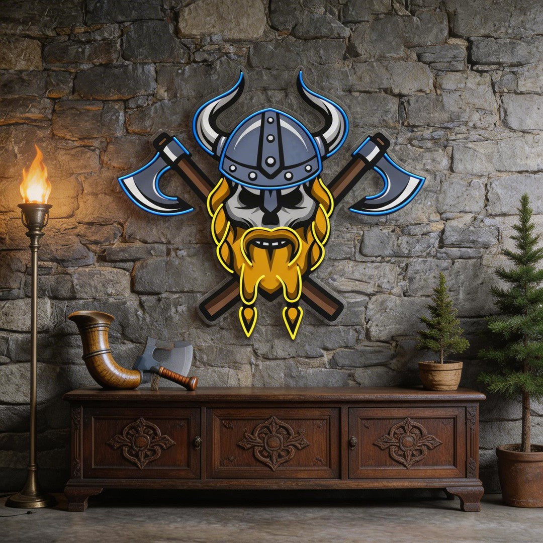 Skull Viking Warrior LED Neon Sign Light Pop Art