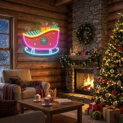 Sleigh With Gifts Art Work Led Neon Sign Light